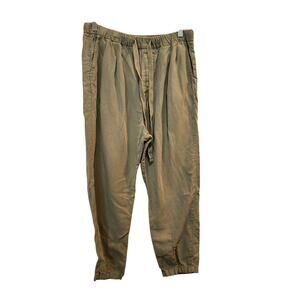 Zara Tan Elastic Waist Straight Leg Drawstring High Rise Trouser Pants Medium